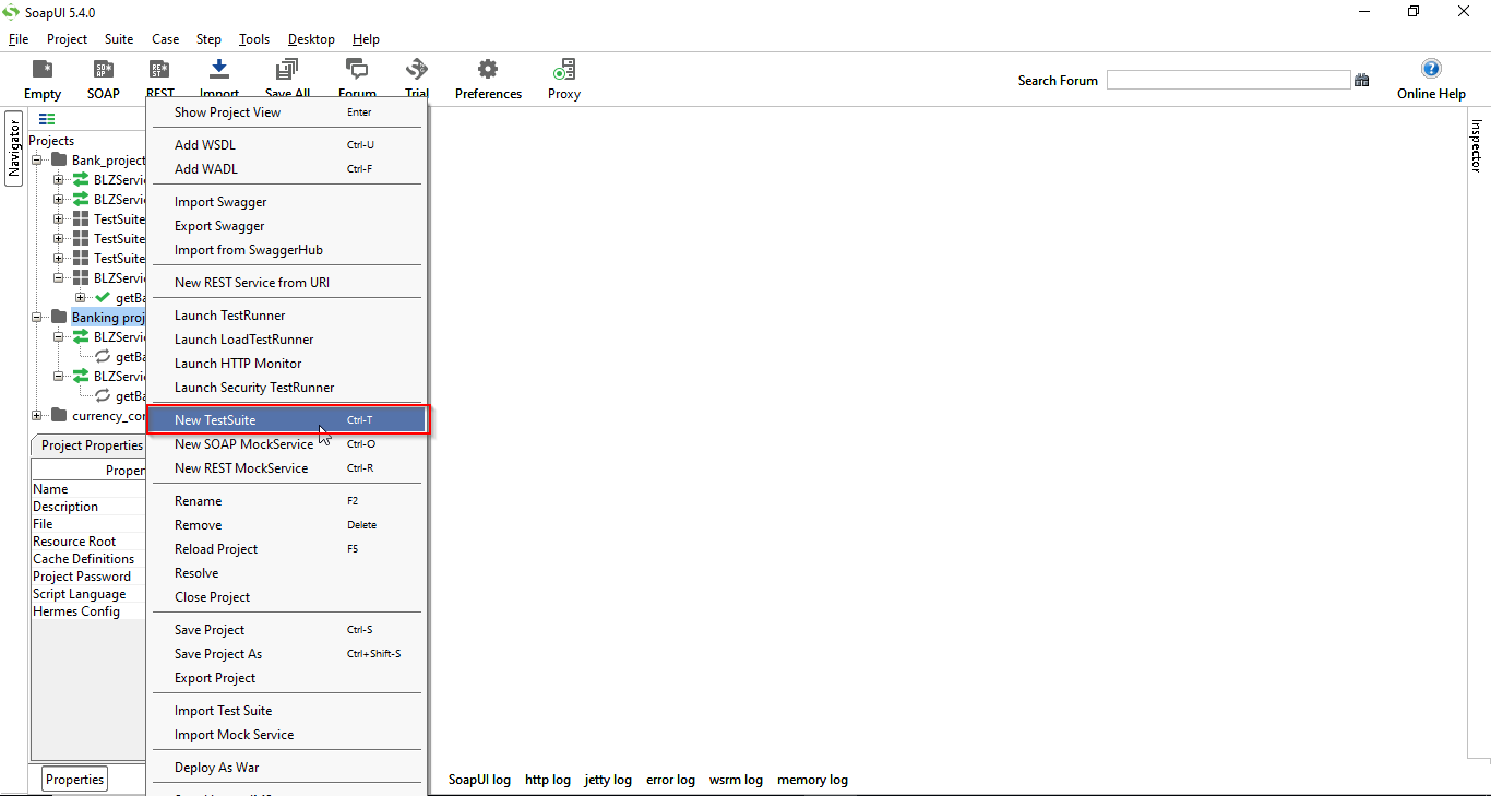 SoapUI How to create Soap project with new test suite using WSDL URL