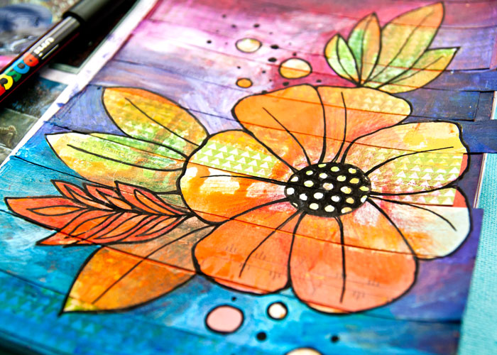 VIDEO Mixed media Flower Drawing Art Journal Page Kim Dellow