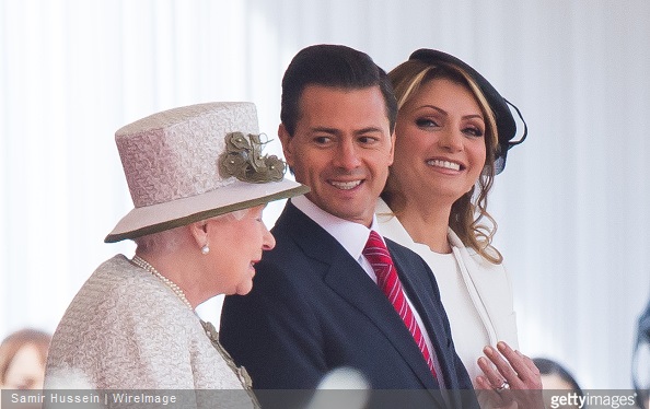 Queen Elizabeth II, Mexican President Enrique Pena Nieto and Angelica Rivera attend a ceremonial welcome for The President Of United Mexican States at Horse Guards Parade