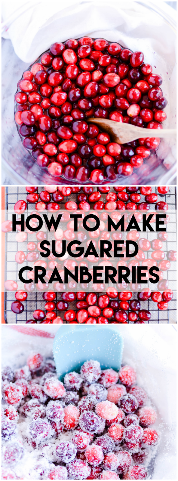 These sweet cranberries are as easy to make as they are beautiful. The perfect topping for a beautiful holiday cake or drink, or even to serve as an appetizer.