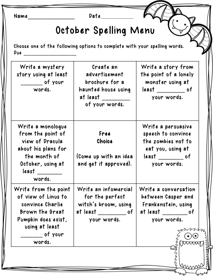 Halloween Spelling Words 5th Grade Halloween Spelling Words 5th Grade