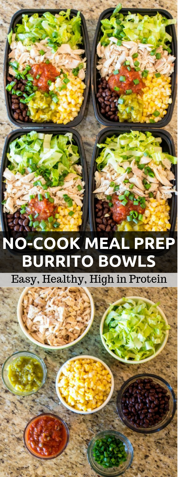 No-Cook Meal Prep Burrito Bowls #lunch #mealprep