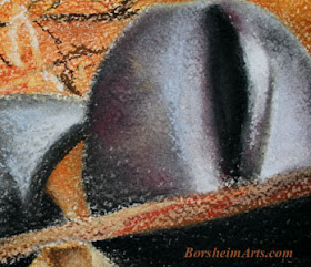 Detail of still Life - Metal Tuscan kettle pastel painting framed