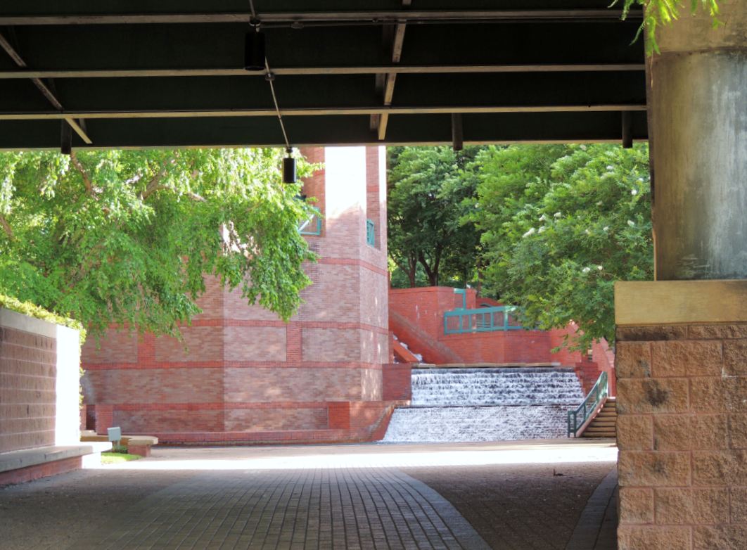 Houston in Pics Cascading water feature at stairs leading down to Buff