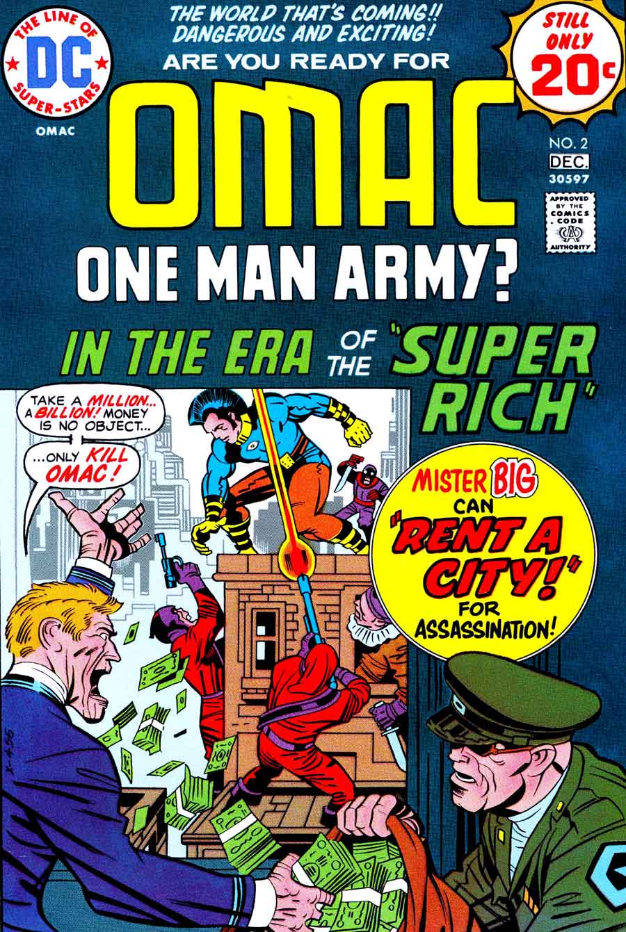 Omac v1 #2 dc bronze age comic book cover art by Jack Kirby