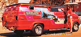 Warlock custom 1975 Chevrolet van features a top that has been chopped by seven inches.
