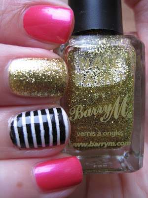 2True-Barry-M-pink-black-white-and-gold-glitter-manicure