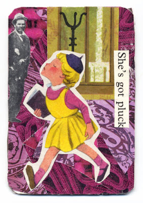 paper collage artist trading card featuring sassy females