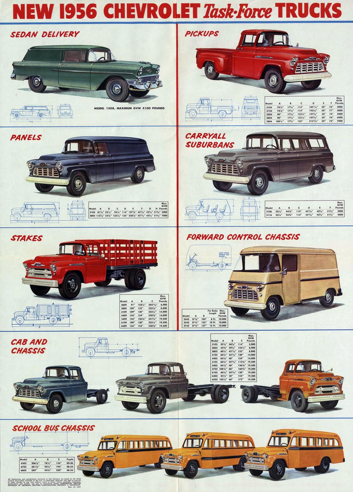 transpress nz  1956 Chevrolet truck  van and school bus brochure