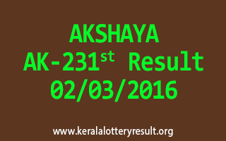 AKSHAYA AK 231 Lottery Result 02-03-2016