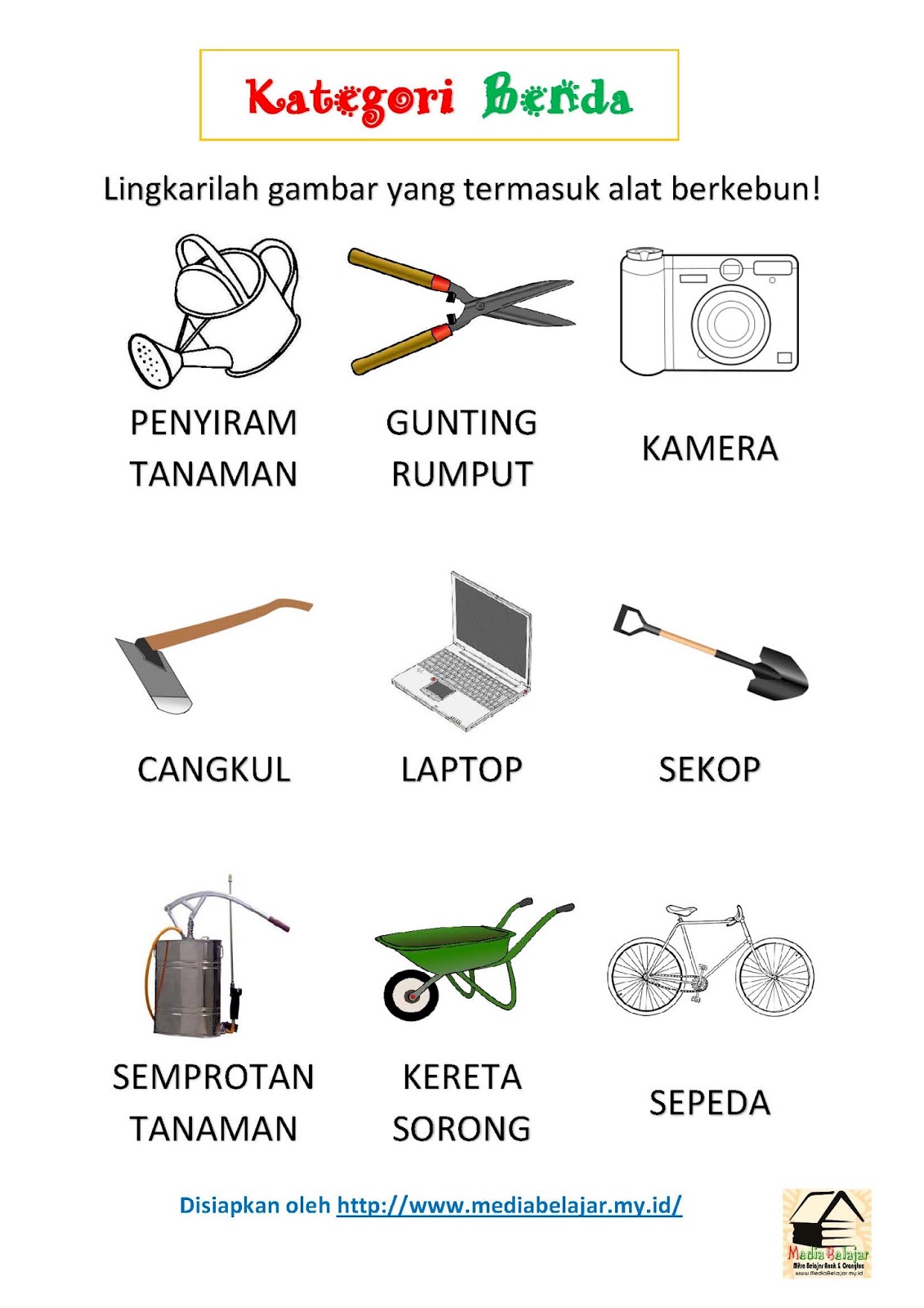 melingkari gambar alat berkebun