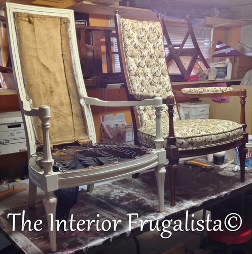 Vintage High Back Throne Arm Chair Makeover with wood frame painted in Old White chalk paint.