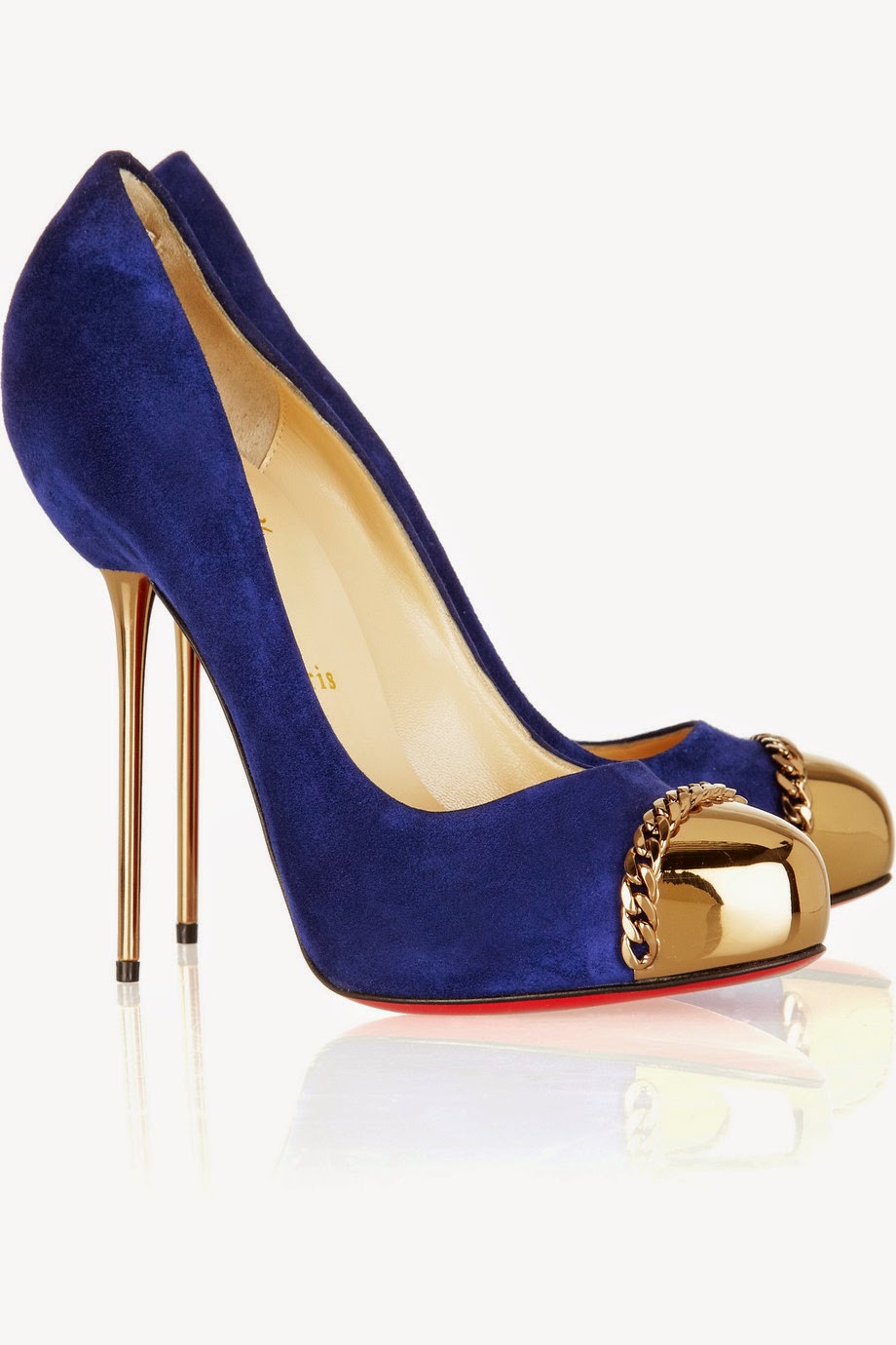 Reed Fashion Christian Louboutin Metallip 120 suede, metal heel and toe with chain link