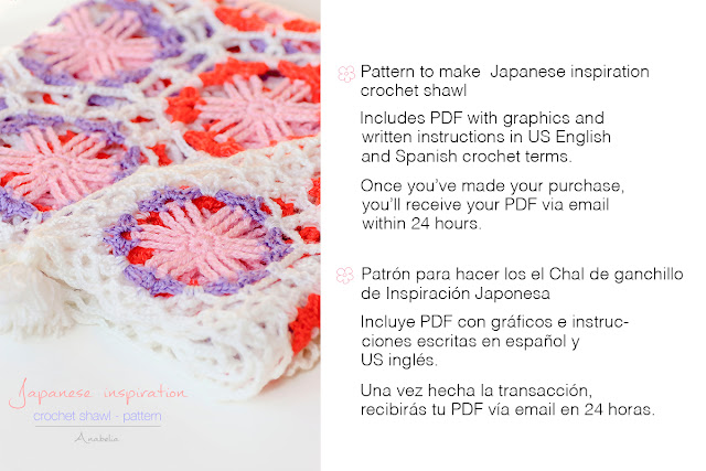 Japanese-inspired hexagonal motifs shawl, pattern by Anabelia Craft Design