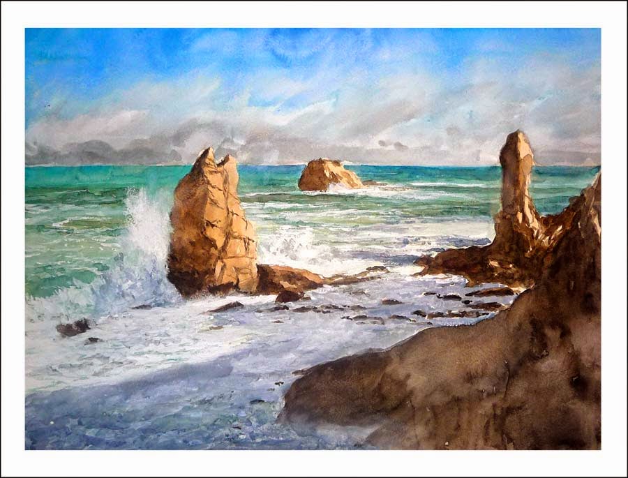 Las acuarelas de Rubén de Luis Acuarela, efecto de atardecer en el mar