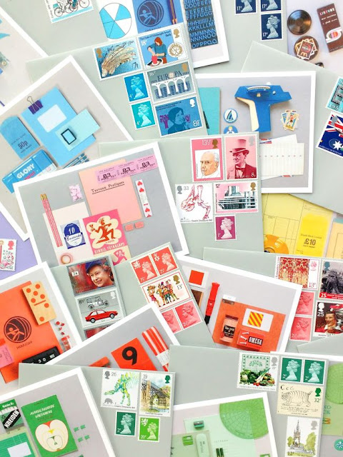 Send Happy Snail Mail With Vintage Stamps & DIY Envelopes! colourful notecards and coordinating postage stamps