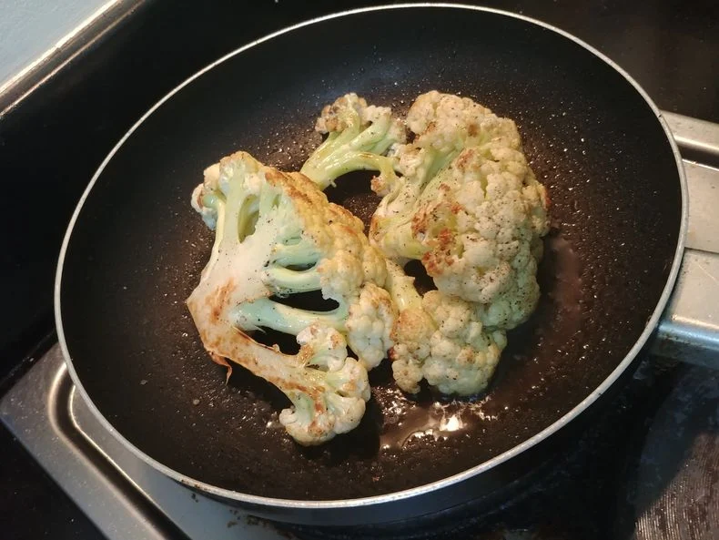 Pan-frying cauliflower chops