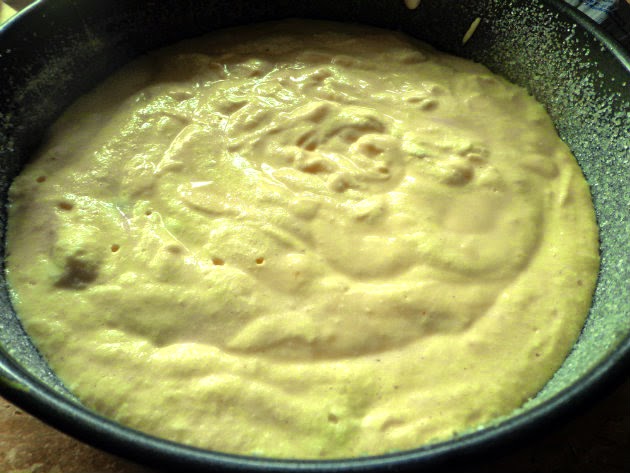 Pour the cake batter into mold