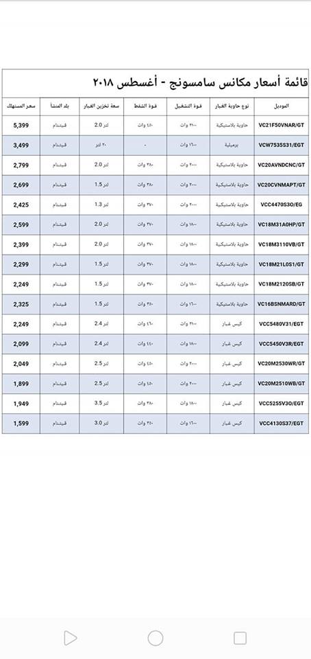 اسعار مكانس سامسونج لشهر اغسطس 2018