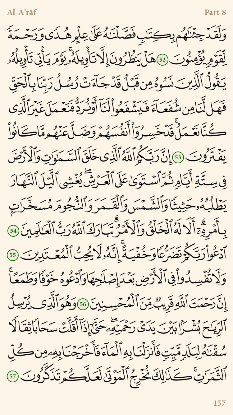 تفريغ سورة الأعراف من آية 52 إلى آية 57 ليدبروا آياته