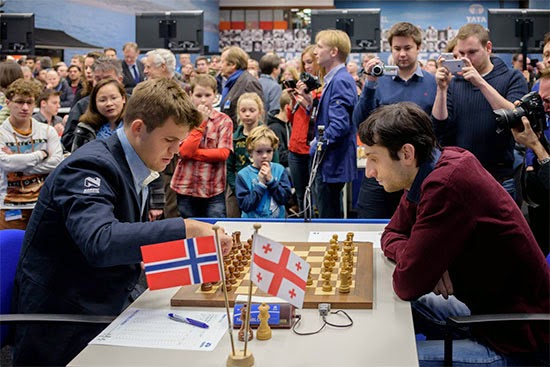 Baadur Jobava (2727) 0-1 Magnus Carlsen (2862)  ronde 8 du Tata Steel - Photo © Alina L'Ami 