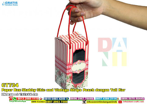 Paper Box Shabby Chic And Vintage Stripe Peach Dengan Tali Kor