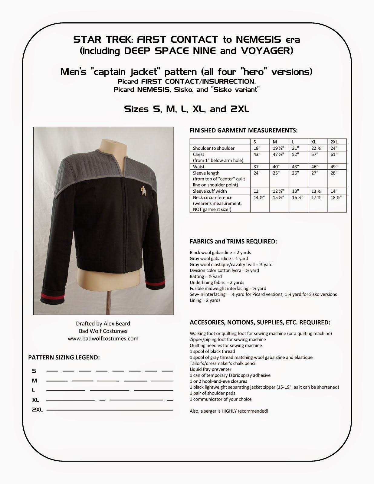 Star Trek: DS9/NEM Men's "Captain Jacket" Sewing Pattern