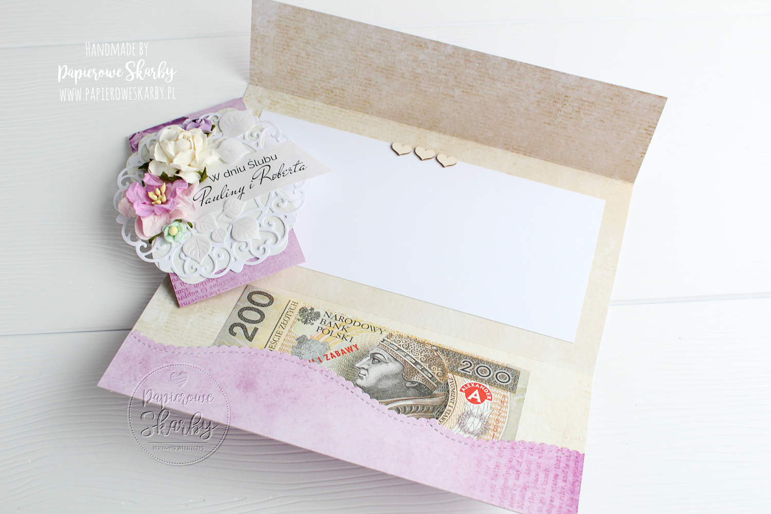 scrapbooking cardmaking kartka kartki kopertówka kopertówi ślub ślubna dla pary dla nowożeńców prezent ślubny prezent z k(l)asą wedding card handmade rękodzieło kwiaty kwiatowa papierowe skarby