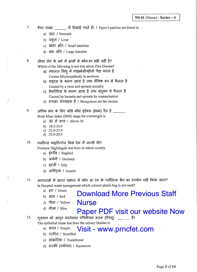 Latest Staff Nurse Recruitment Staff Nurse Papers Exam Pattern