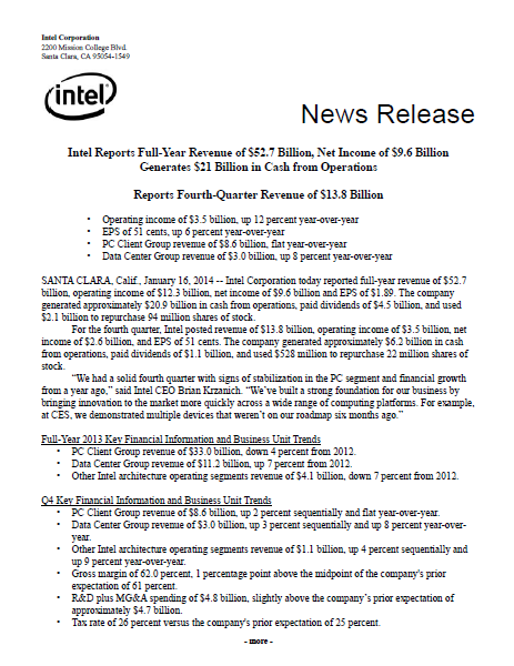 Intel, report, annual, 2013, Q4
