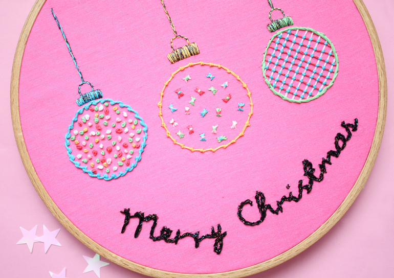 christmas embroidery hoop art baubles