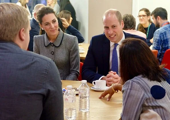 Kate Middleton wore Catherine Walker coat dress, Tod's suede pumps, Cassandra Goad pearl earrings and carried Aspinal of London mayfair bag