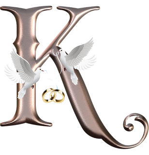 Abecedario para Bodas con Palomas y Argollas. Wedding Alphabet with Doves and Wedding Rings.