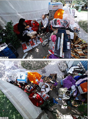 چادر نشینی یک خانواده تهرانی در پیاده رو