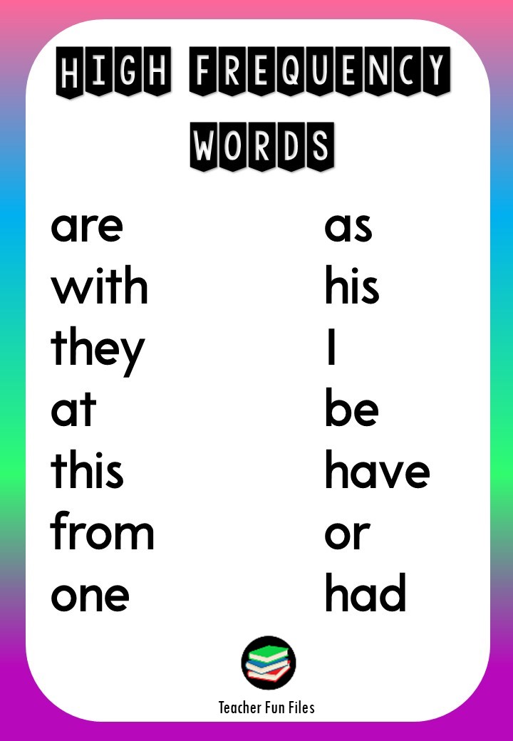 Teacher Fun Files High Frequency Word List