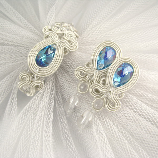 Błękitna biżuteria ślubna - komplet sutasz "Say YES".