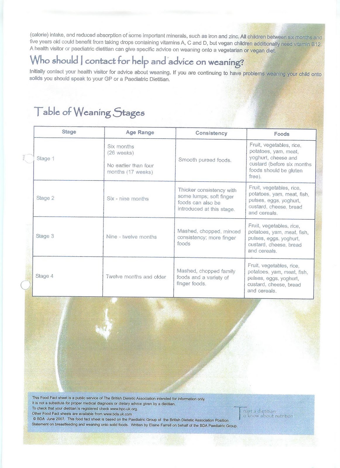 First Steps: Weaning Foods