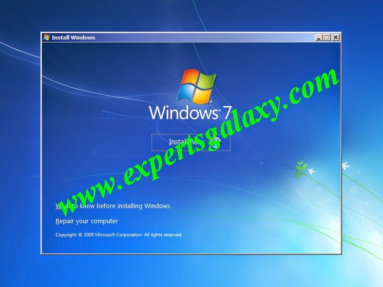 Windows 7 Install Now Screen