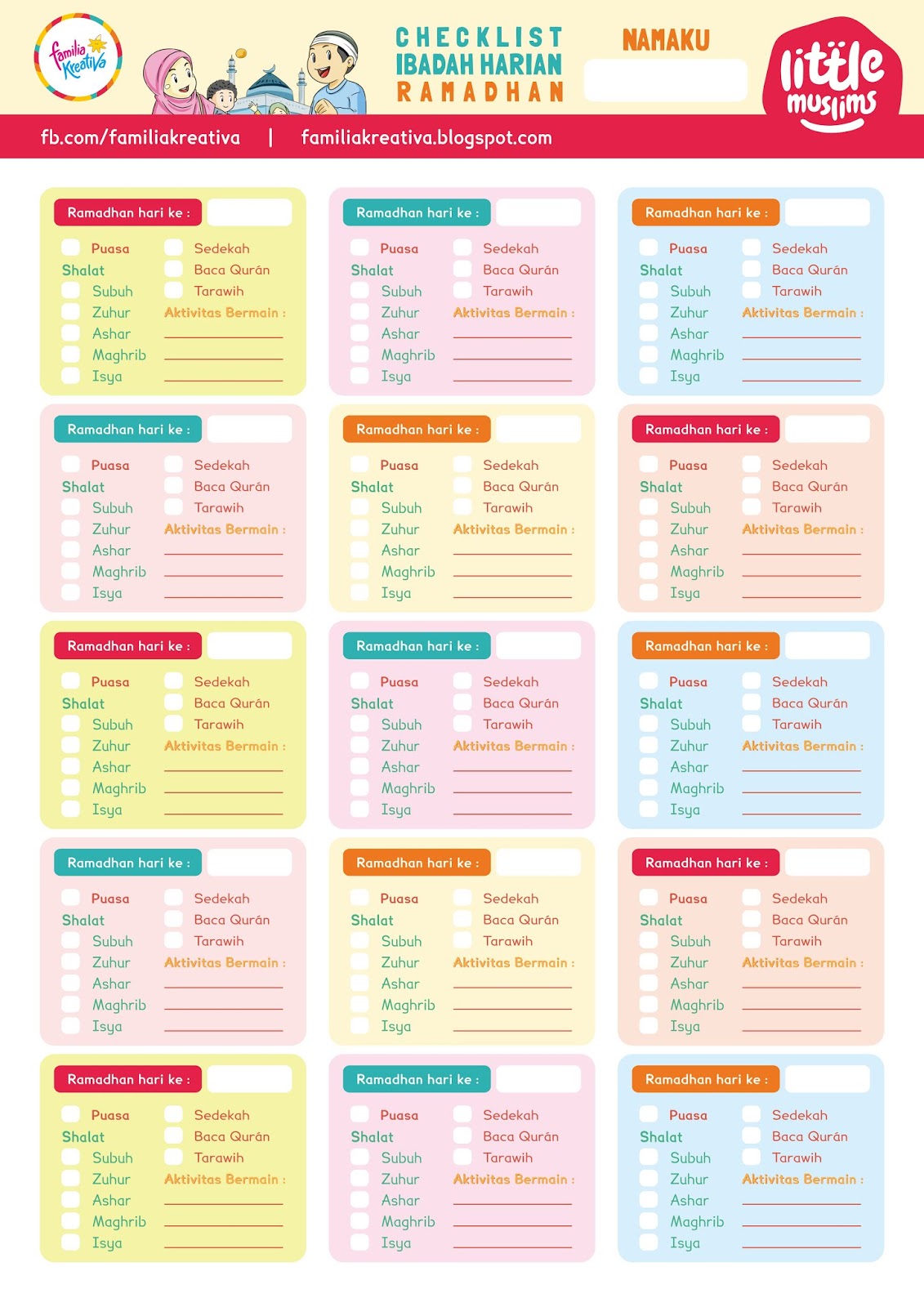 Download Gratis - Checklist Ibadah Ramadhan 1437 untuk Anak