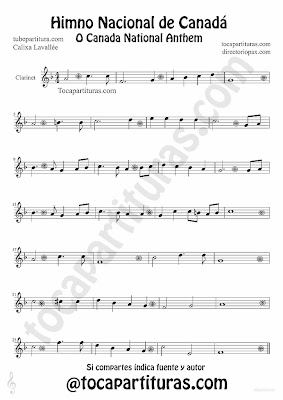 Tubepartitura Himno Nacional de Canadá partitura para Clarinete Himnos nacionales del mundo