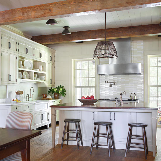 Inspiring and beautiful white modern farmhouse kitchen design via Hello Lovely Studio