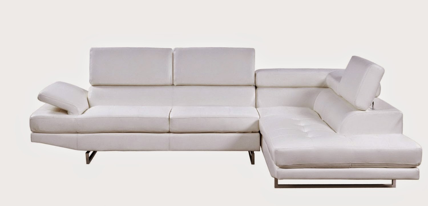 Keen White Leather Sectional With Adjustable Headrest 