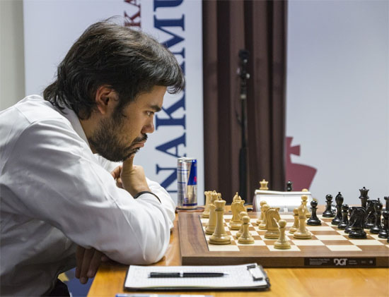 Le joueur d'échecs américain Nakamura a battu Grischuk dans une longue partie et reprend la 2e place au classement Elo instantané © Lennart Ootes 