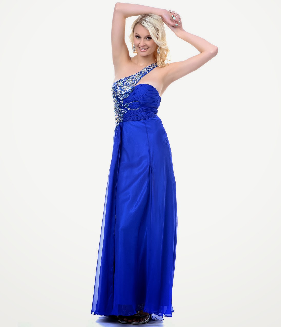 Royal Blue Chiffon Rhinestone Dress