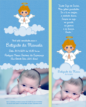 Ilustração + design de convite e lembrancinha para batizado