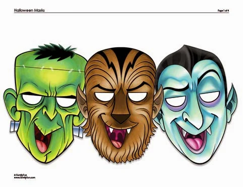 Máscaras de Frankenstein, Hombre Lobo y Drácula para Imprimir Gratis. 