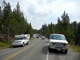 Wildlife viewing car pileups at Yellowstone National Park in Wyoming Wildlife viewing car pileups at Yellowstone National Park in Wyoming