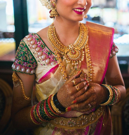 Bride in Pearl Work Blouse - Saree Blouse Patterns