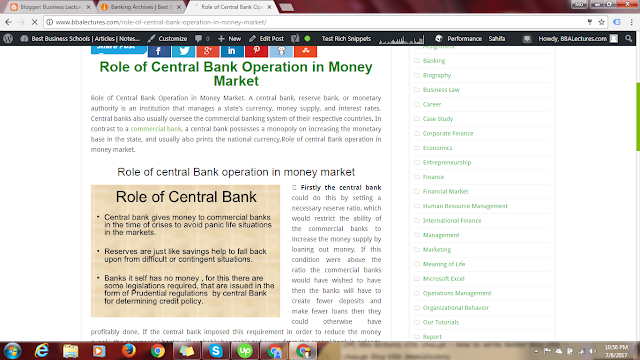Role of Central Bank Operation in Money Market