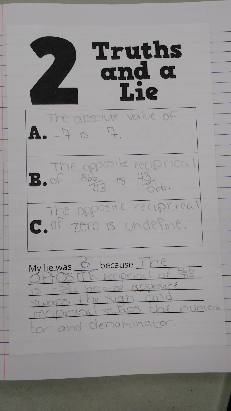 Math = Love: Two Truths and a Lie Activity Template